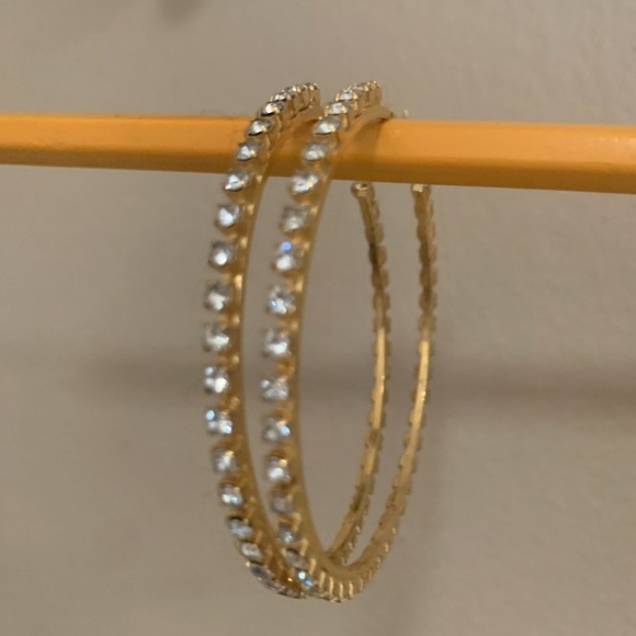 Vintage Rhinestone Crystal Oversized Hoop Earrings - Picture 5 of 14